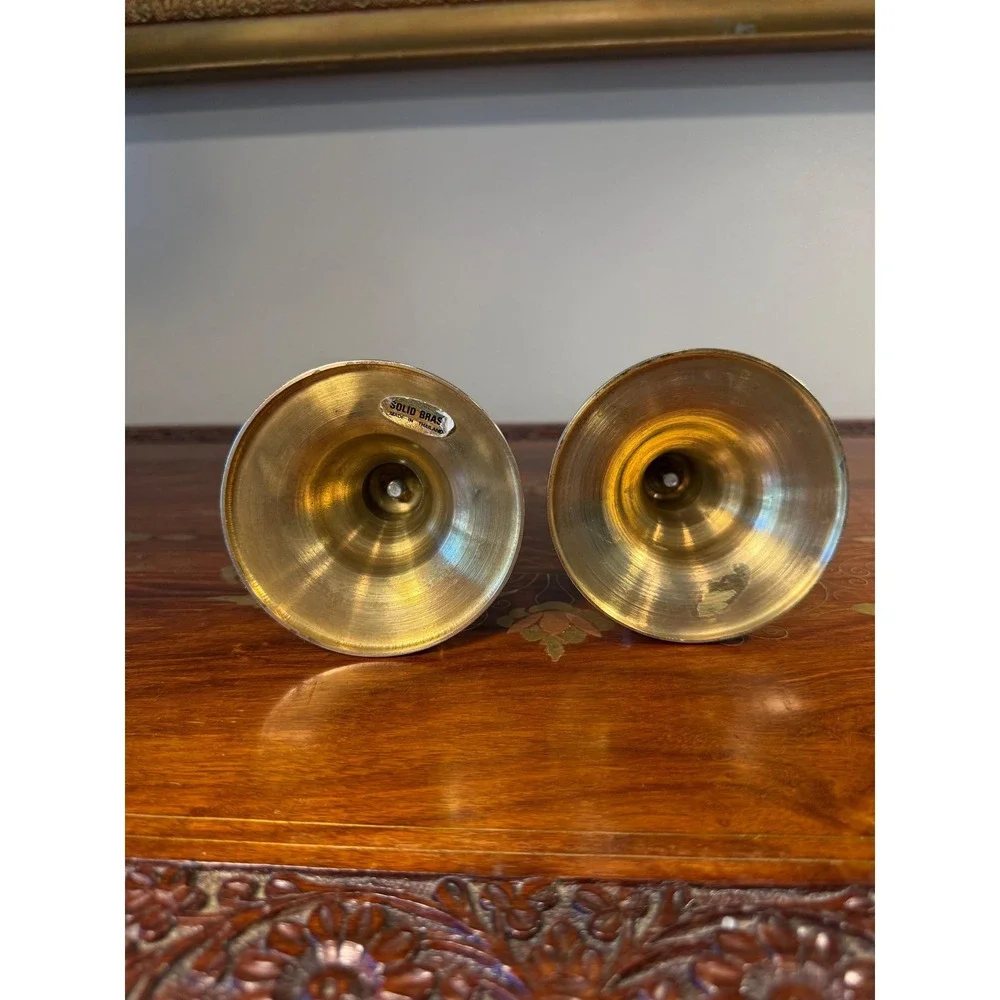 Vintage Blue White Chinoiserie Candlesticks • Brass Candle Holder Pair